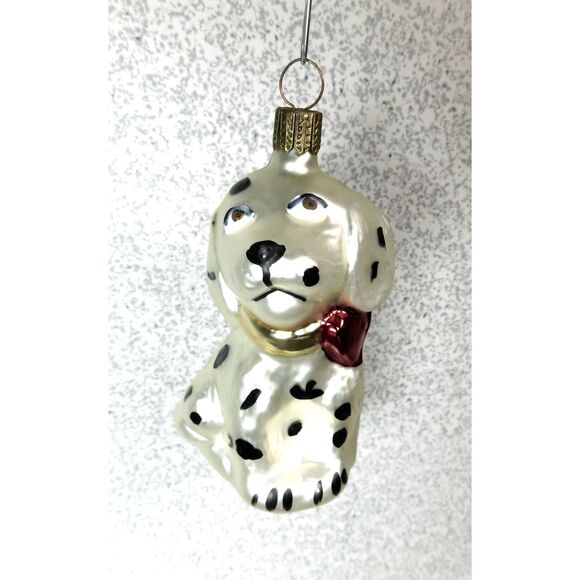 Blown Glass Dog Christmas Ornament Germany Hanging Black White 4.5 inch - Picture 1 of 5
